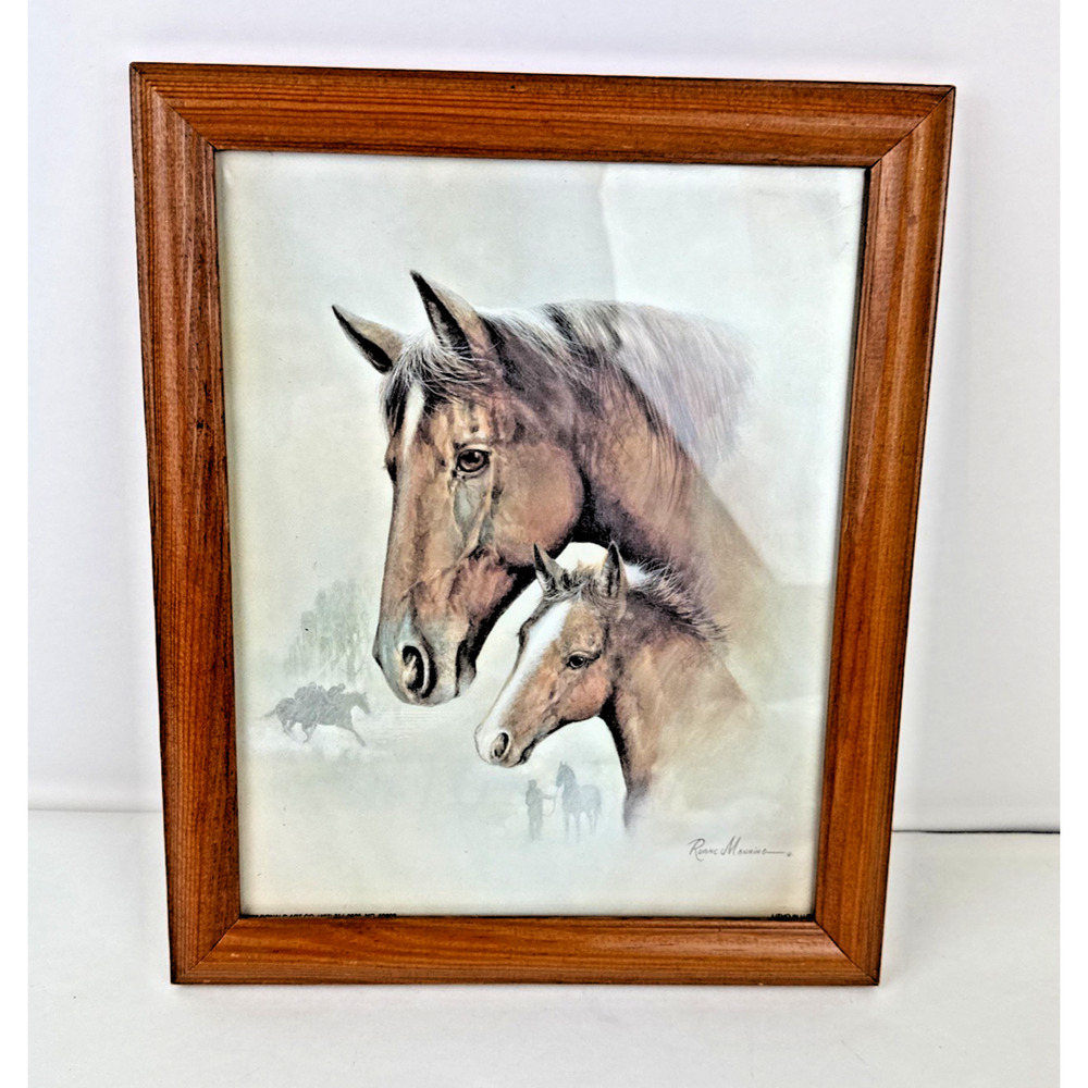 Ruane Manning Horse Print~Mother and Child 1992 Wood Frame~ 9 1/2” X 11 1/2"